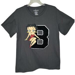 Fleischer Gray Betty Boop Puffy Embroidered B Short Sleeved T-Shirt